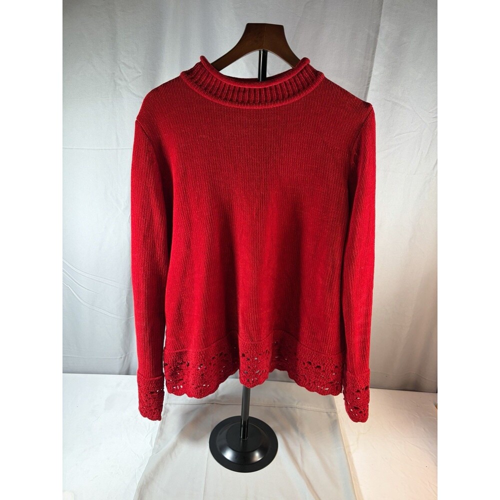 Designers Studio Originals Crochet Sweater Women Size Large Red Fleece Christmas